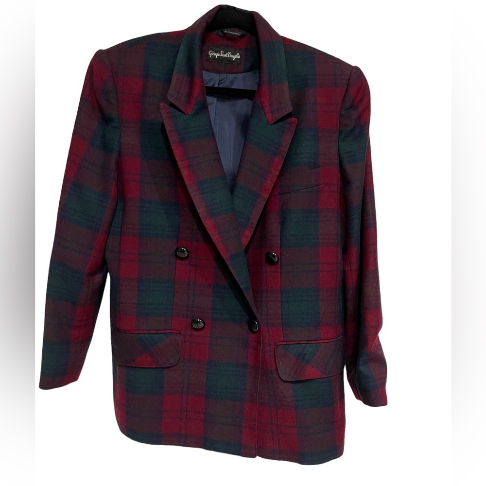 Giorgio Sant Angelo Vintage Plaid Blazer One Button 100% Wool Sz 12